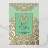Dusty Sage Green RoseGold Classic Monogram Huwelij Folie Uitnodiging (Voorkant)