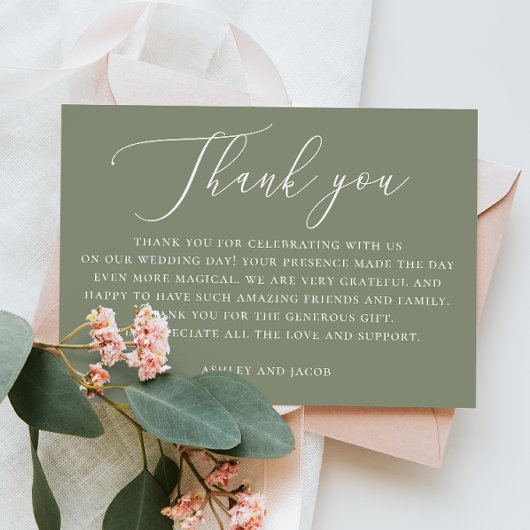 Dusty Sage Green Script Wedding | Elegant rustiek Bedankkaart