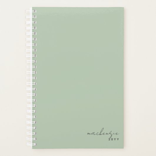 Dusty Sage Green Simple Minimalist op maat Planner (Voorkant)