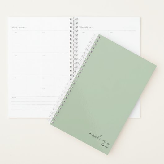 Dusty Sage Green Simple Minimalist op maat Planner (Display)