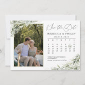 Dusty Sage Green Sla de datum op met een fotokaart Kaart (Voorkant)