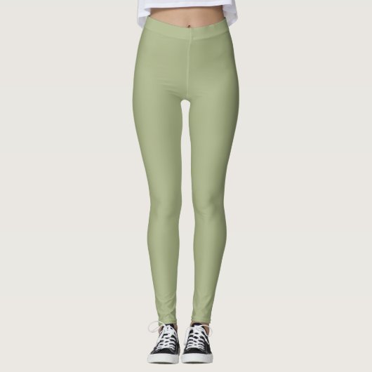 Dusty Sage Green Solid Color Leggings (Voorkant)