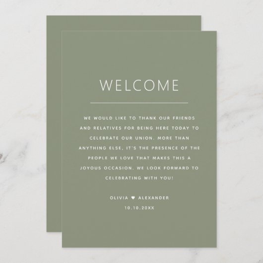 Dusty Sage Green Timeline | Wedding Itinerary  Kaart (Voorkant / Achterkant)