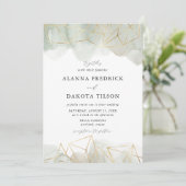 Dusty Sage Green Waterverf Gold Geometric Wedding Kaart (Staand voorkant)
