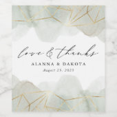Dusty Sage Green Waterverf Gold Geometric Wedding Wijn Etiket (Enkel label)
