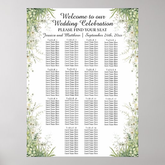 Dusty Sage Green Wedding 14 Tafels Trouwstoelen Poster (Voorkant)