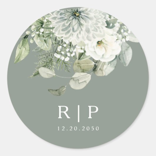 Dusty Sage Green Wedding Classic Ronde Sticker (Voorkant)