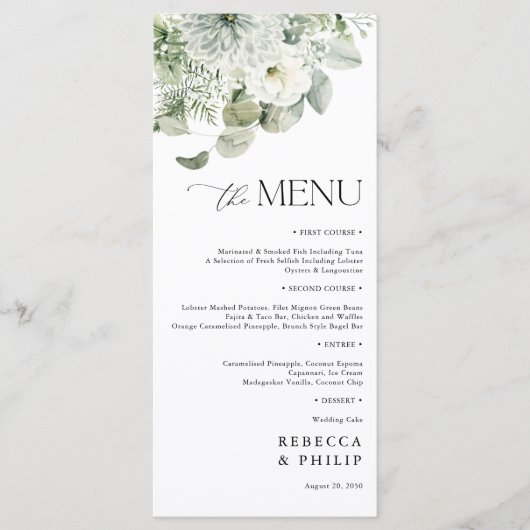 Dusty Sage Green Wedding Flat Menu (Voorkant)