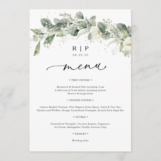 Dusty Sage Green Wedding Flat Menu (Voorkant)