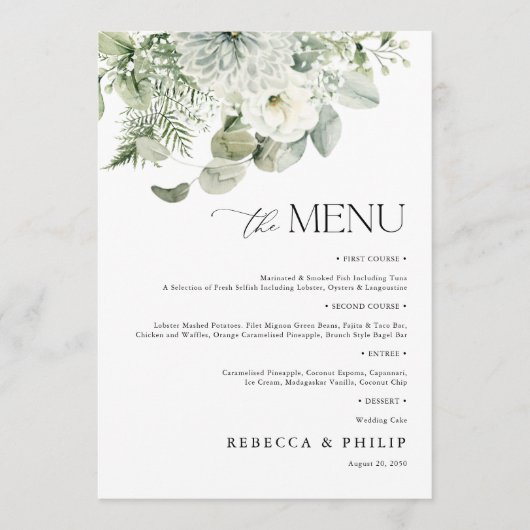 Dusty Sage Green Wedding Flat Menu (Voorkant)