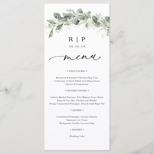 Dusty Sage Green Wedding Flat Menu (Voorkant)