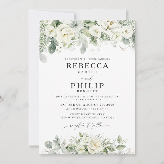 Dusty Sage Green Wedding Invitation Kaart (Voorkant)