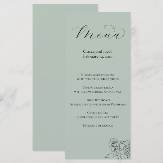 Dusty Sage Green Wedding Menu (Voorkant / Achterkant)