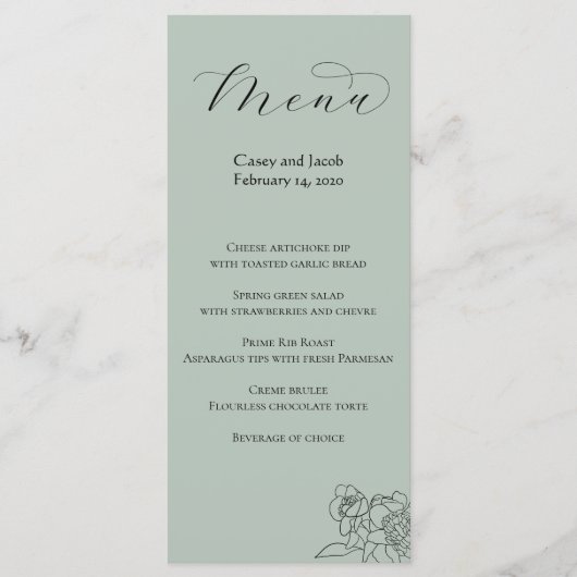 Dusty Sage Green Wedding Menu (Voorkant)