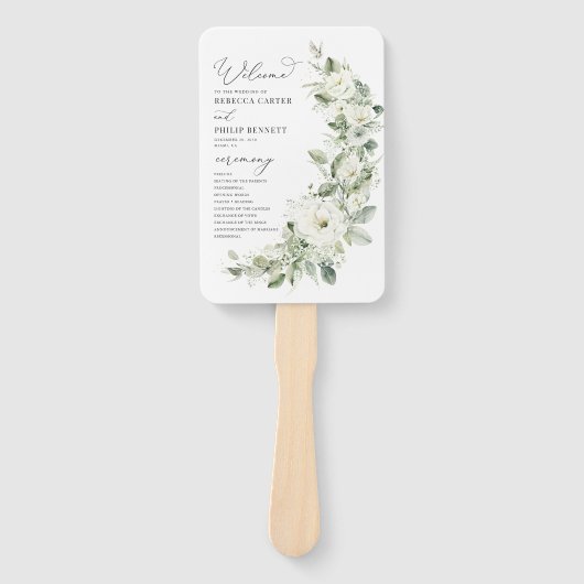Dusty Sage Green Wedding Program Hand Fan Handwaaier (Voorkant)