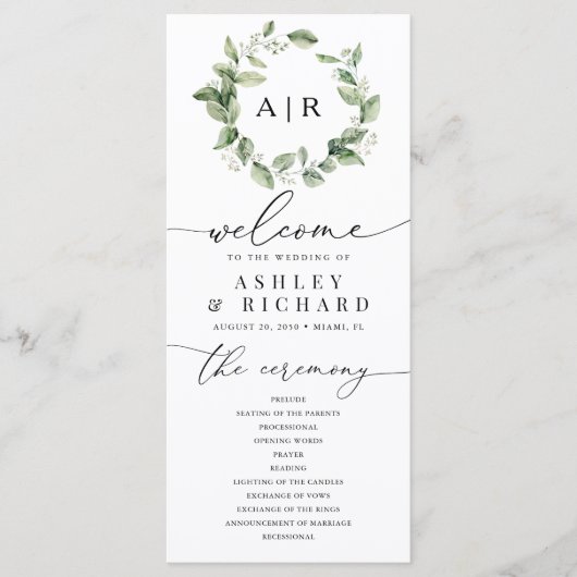 Dusty Sage Green Wedding Program Programmakaart (Voorkant)
