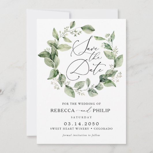 Dusty Sage Green Wedding Save The Date Kaart (Voorkant)
