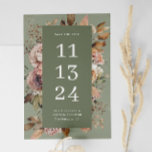 Dusty Sage Green Wedding |  tuin Bloemen Save The Date<br><div class="desc">Kondig uw speciale dag aan met deze stijlvolle save the date-kaart, met zachte waterverf bloemen in blos, crème en neutrale tinten op een romantische, stoffige saliegroene achtergrond. Het humeurige maar delicate palet brengt een kalm, organisch gevoel dat perfect is voor tuin-, rustieke, boho- of buitenbruiloften. De subtiele kleur en groene...</div>