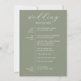 Dusty Sage Green Woodland Wedding Weekend Timeline Kaart