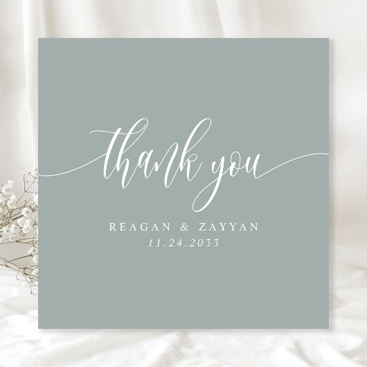 Dusty Sage minimalistisch script bruiloft Bedankkaart