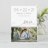 Dusty Sage Modern Photo Save the Date Kaart (Staand voorkant)