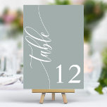 Dusty Sage Moderne Kalligrafie Bruiloft Kaart<br><div class="desc">Leid uw gasten naar hun stoelen met deze chique elegante stoffige salie groene trouwtafelnummers. Met een minimalistisch ontwerp met moderne kalligrafie, voegen deze tafelnummers een vleugje verfijning toe aan uw huwelijksreceptie. De zachte achtergrond en de schone, elegante typografie zorgen voor eenvoudige leesbaarheid en verbeteren tegelijkertijd uw bruiloft decor. Perfect voor...</div>