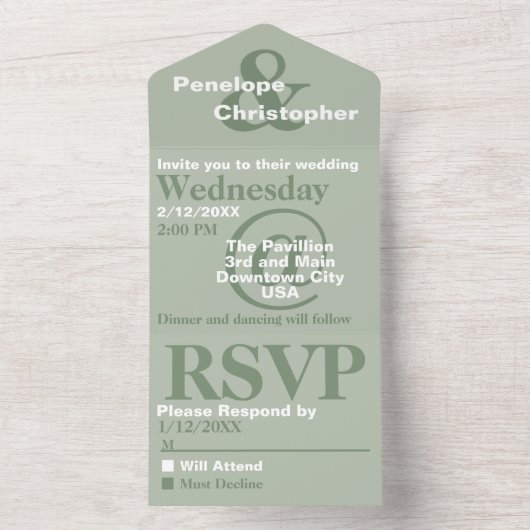 Dusty Sage Moderne Typografie Grote Symbolen Bruil All In One Uitnodiging (Binnen)