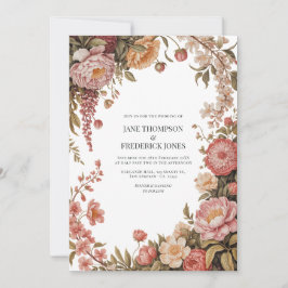 Dusty Sage, Soft Peach & Warm Sand Floral Wedding Kaart