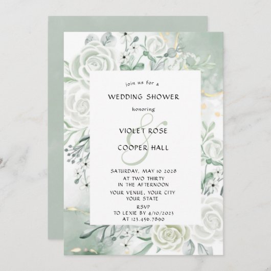 Dusty Sage Waterverf Floral Wedding Shower Kaart (Voorkant / Achterkant)