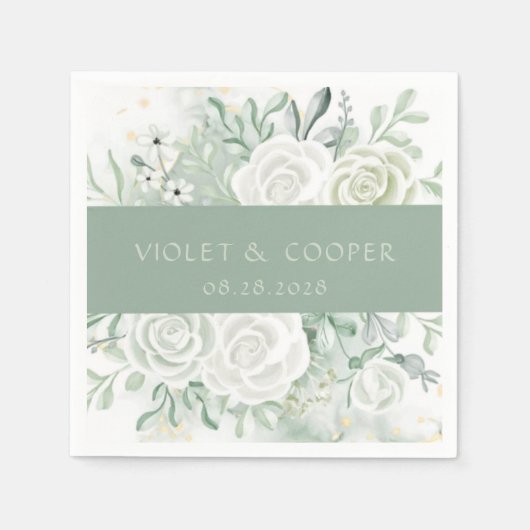 Dusty Sage Waterverf Florals Wedding Servet (Voorkant)