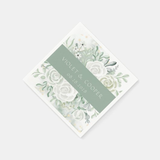 Dusty Sage Waterverf Florals Wedding Servet (Hoek)