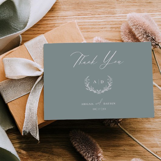 Dusty Sage Wedding Day Thank you Flat Note Card Kaart
