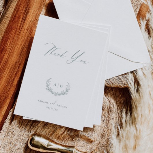 Dusty Sage Wedding Day Thank you Flat Note Card Kaart