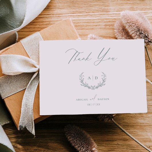 Dusty Sage Wedding Day Thank you Flat Note Card Kaart