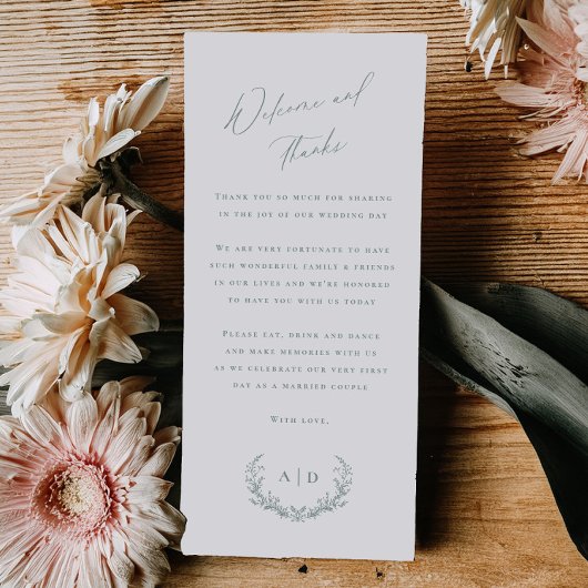Dusty Sage Wedding Day Welcome and Thank you Card Menu