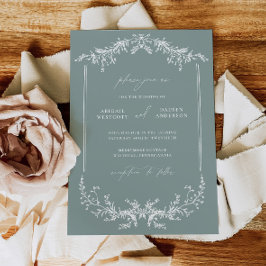 Dusty Sage Wedding Invitation Announcement Card Kaart