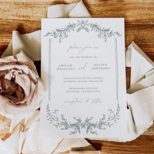 Dusty Sage Wedding Invitation Announcement Card Kaart