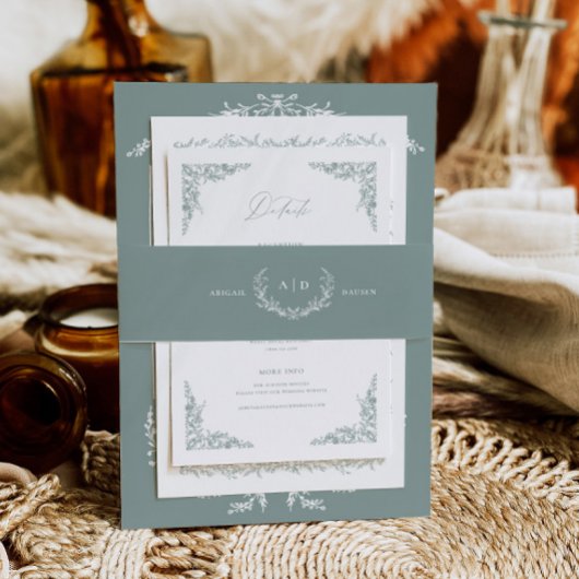 Dusty Sage Wedding Invitation Suite Belly Band Uitnodigingen Wikkel