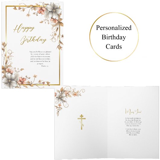 Dusty Salmon Silver Gray Flowers Birthday Kaart