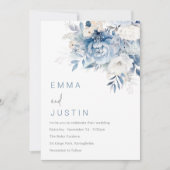 Dusty Sky Blauw & Wit Bloemen Bruiloft Kaart (Voorkant)