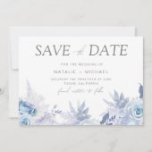 Dusty Sky Blue Floral bruiloft Save The Date (Voorkant)