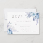 Dusty Sky Blue Goddelijke Bloemen Bruiloft Alles E RSVP Kaartje (Voorkant)