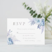 Dusty Sky Blue Goddelijke Bloemen Bruiloft Alles E RSVP Kaartje (Staand voorkant)
