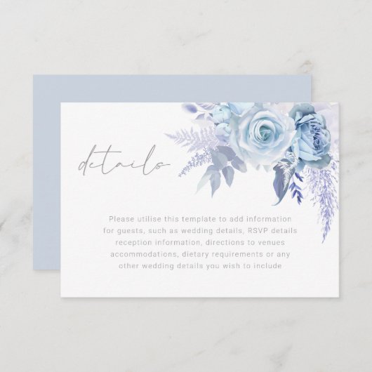 Dusty Sky Blue Goddelijke bruiloft Details Informatiekaartje (Voorkant / Achterkant)