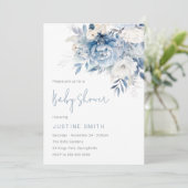Dusty Sky Blue & White Flowers Baby shower Kaart (Staand voorkant)