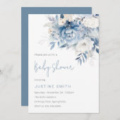 Dusty Sky Blue & White Flowers Baby shower Kaart (Voorkant / Achterkant)