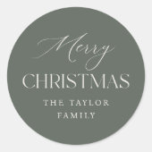 Dusty Spruce Green Gepersonaliseerde Kerst Ronde Sticker (Voorkant)