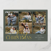 Dusty Spruce Green Photo Collage Gold Folie Feestdagenkaart (Voorkant)