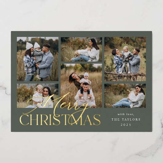 Dusty Spruce Green Photo Collage Gold Folie Feestdagenkaart (Voorkant)