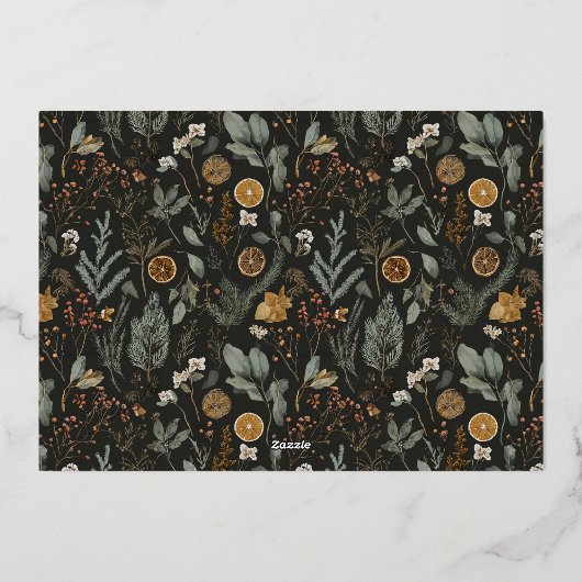 Dusty Spruce Green Photo Collage Gold Folie Feestdagenkaart (Achterkant)